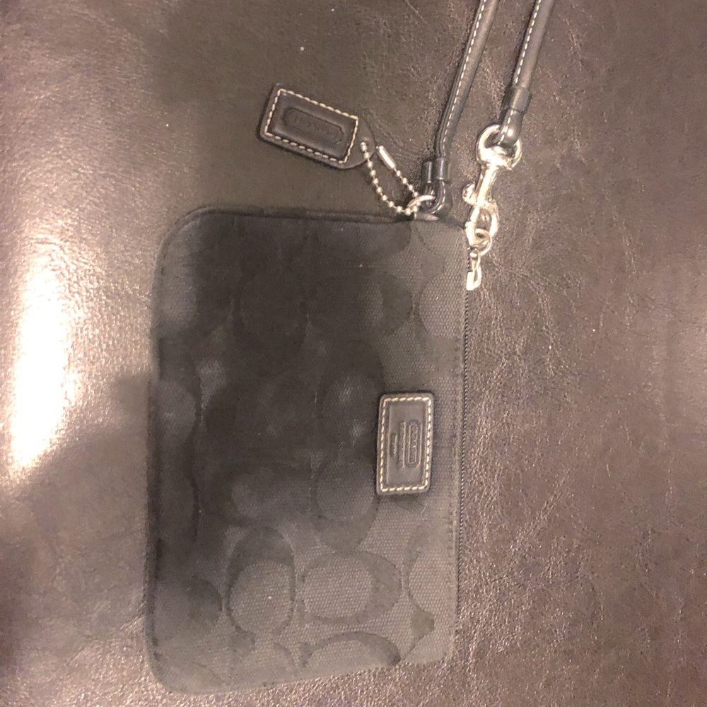 Black coach canvas & leather wristlet